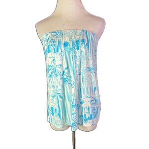 Lilly Pulitzer Size XS Jersey Knit Tyra Tube Top Turquoise White Print